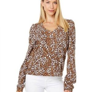 Lilly Pulitzer Brown and White Leopard Long Sleeve Top